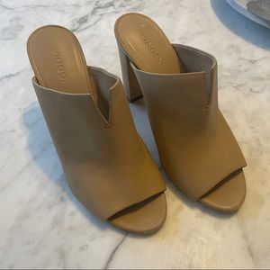 Vince Hollis Heel Tan Leather Mules